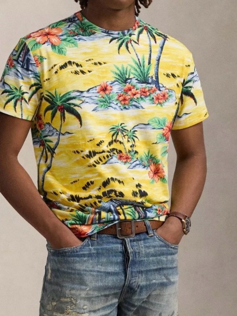 Ralph Lauren Yellow Tropical Floral Crewneck Tee